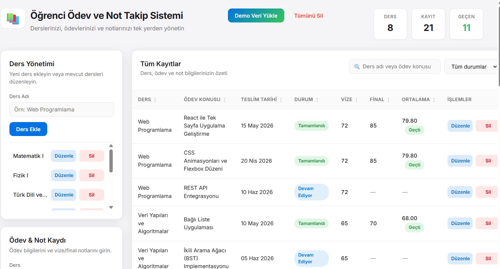 Öğrenci Ödev & Not Takip